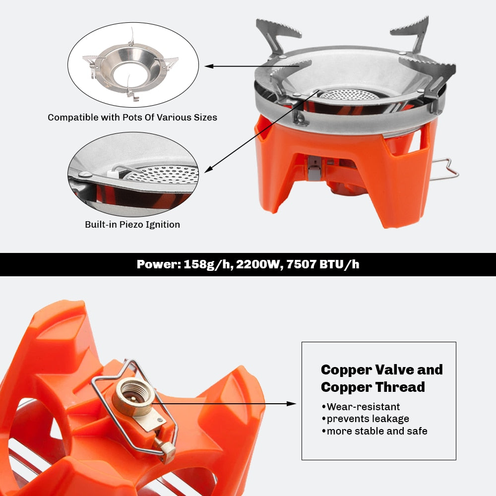 X2 Outdoor Gas Stove Burner Tourist Portable Cooking System With Heat Exchanger Pot