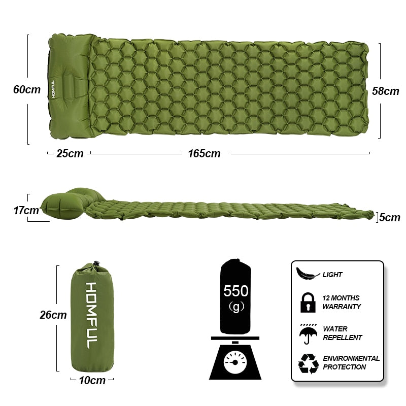 Outdoor Sleeping Pad Camping Inflatable Mattress with Pillows Travel Mat Folding Bed