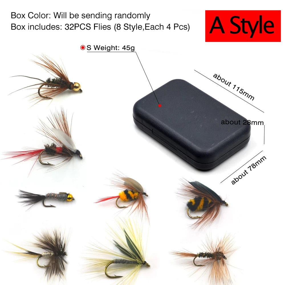 MNFT 32Pcs/Box Trout Nymph Fly Fishing Lure Dry/Wet Flies Nymphs Ice Fishing Lures