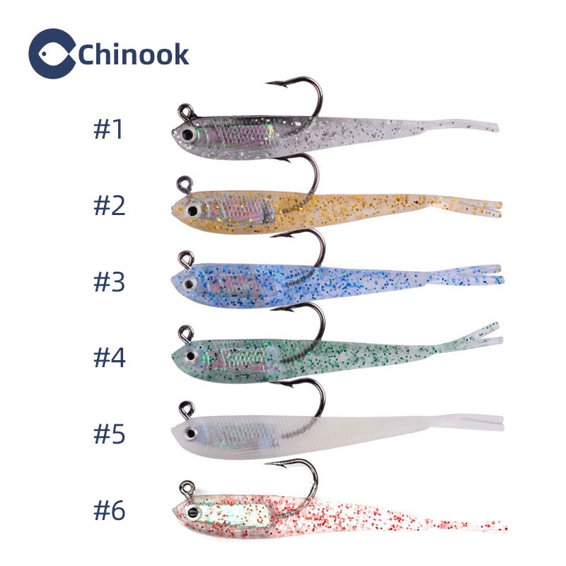 Chinook 5pcs Lure Soft Bait SoftFish Fork Tail with or without Hook Fluke Swimbaits