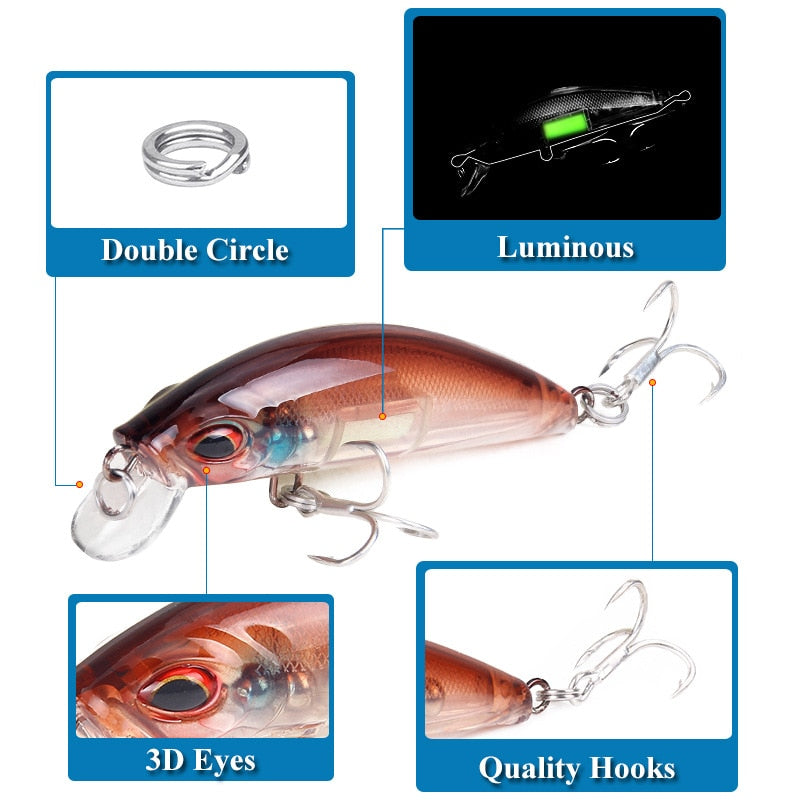 3D Eyes Luminous Minnow Fishing Lures 7cm 11.5g Jig Sinking Wobblers Hard Bait Artificial