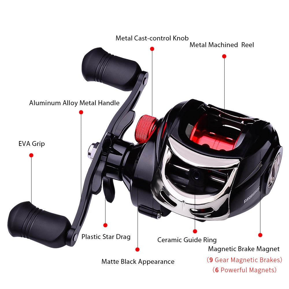 PROBEROS Fishing Reel 7.1:1/7.2:1 Carbon Shell Lightweight Magnetic Brake Max Drag