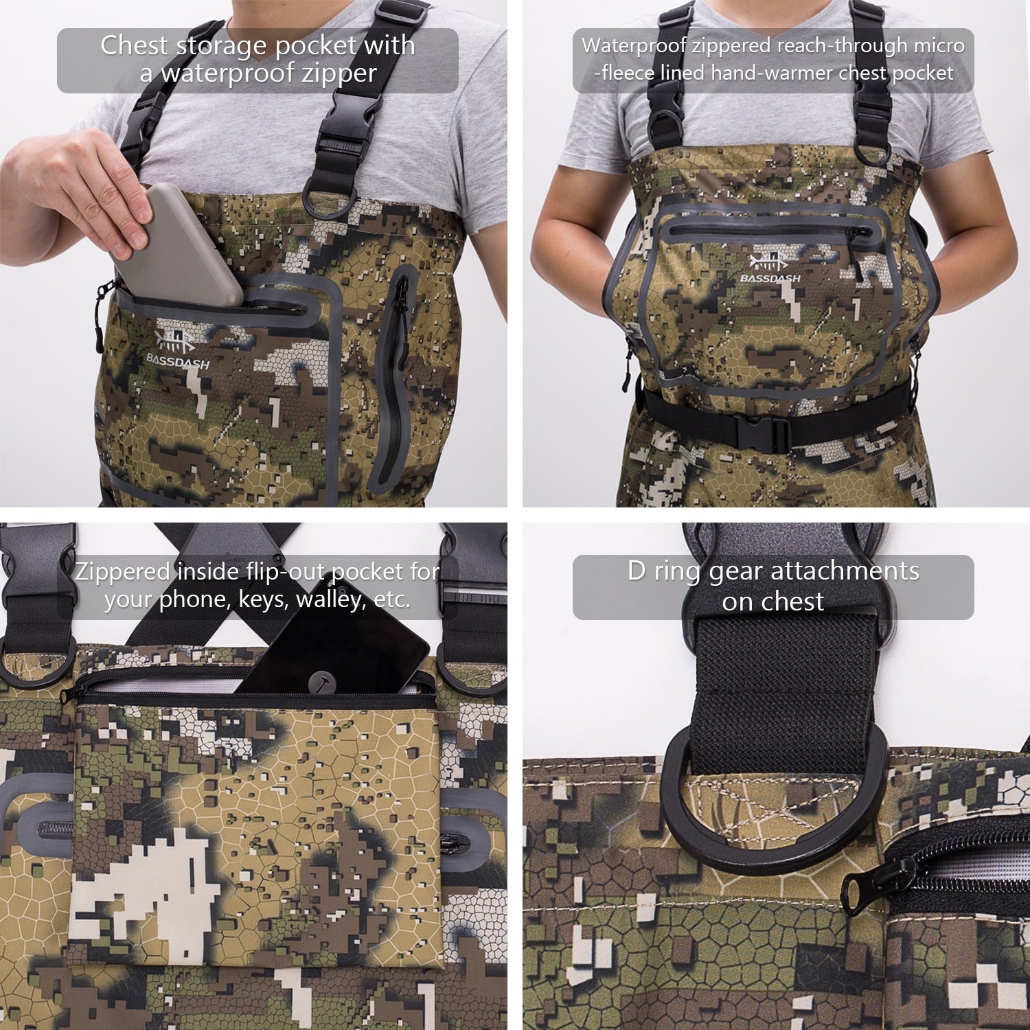 Men Camo Chest Stocking Foot and Boot Foot Fishing Hunting Waders for Men Breathable