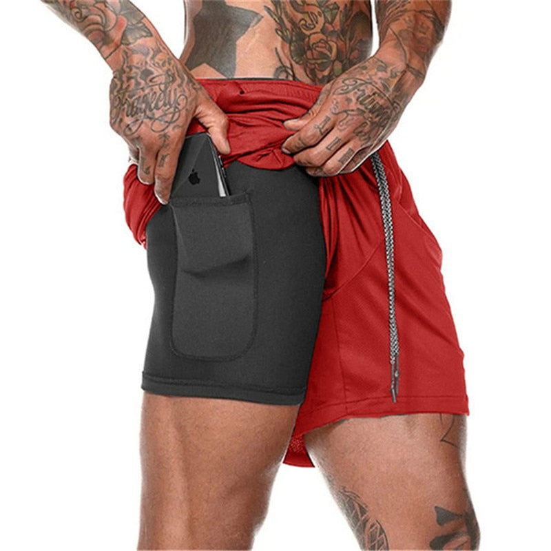 Running Shorts Mens 2 in 1 Sports Shorts Male double-deck Quick Drying Sports men