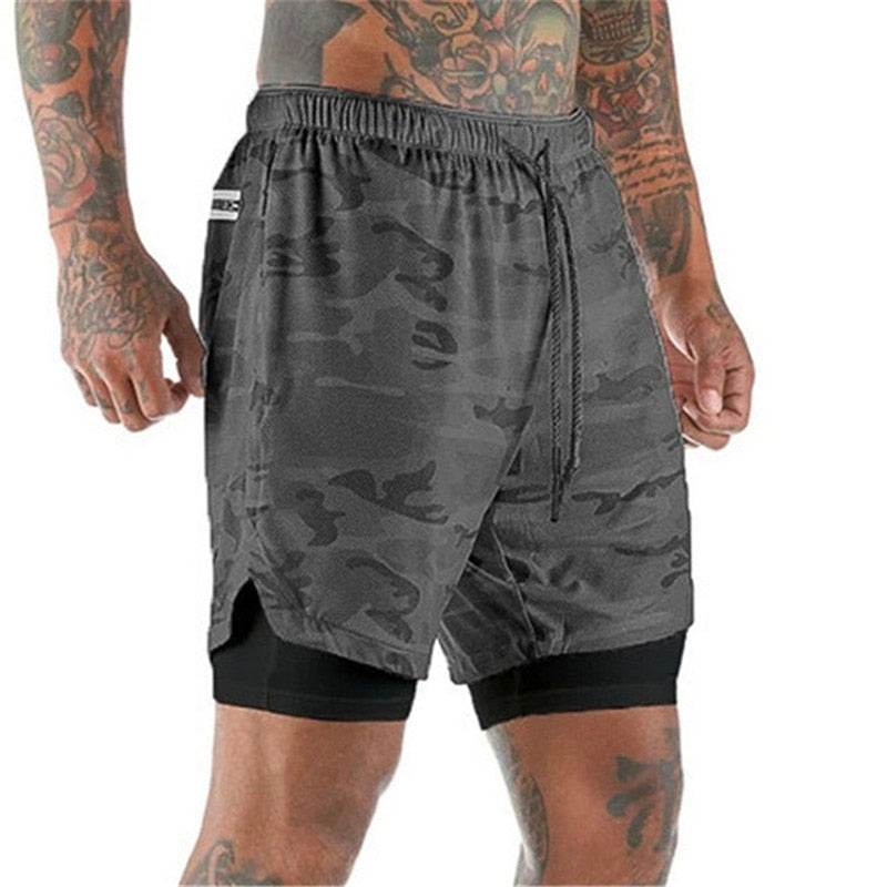 Running Shorts Mens 2 in 1 Sports Shorts Male double-deck Quick Drying Sports men