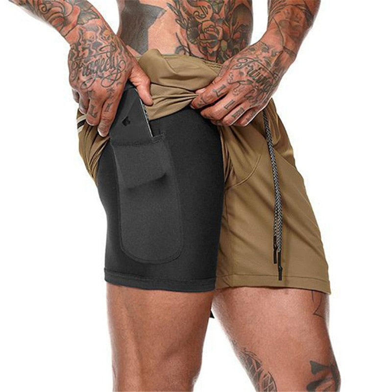 Running Shorts Mens 2 in 1 Sports Shorts Male double-deck Quick Drying Sports men