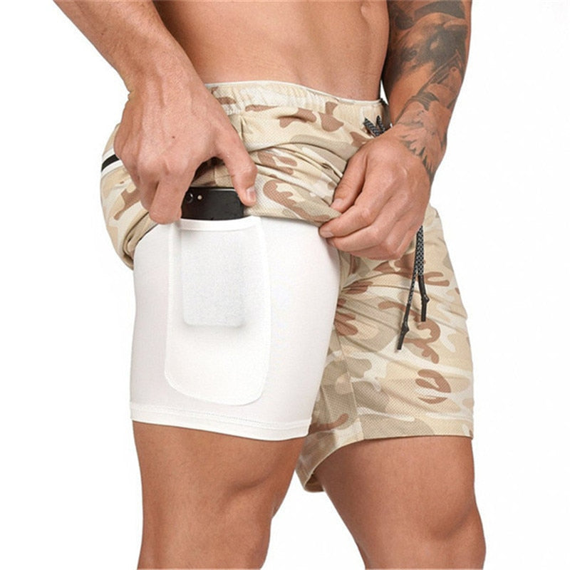 Running Shorts Mens 2 in 1 Sports Shorts Male double-deck Quick Drying Sports men