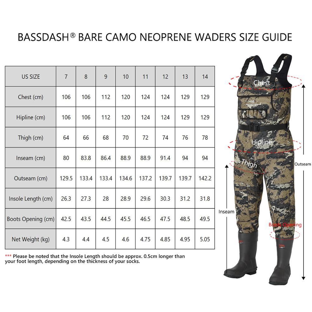 Bare Camo Neoprene Chest Fishing Hunting Waders for Men with 600 Grams Insulated