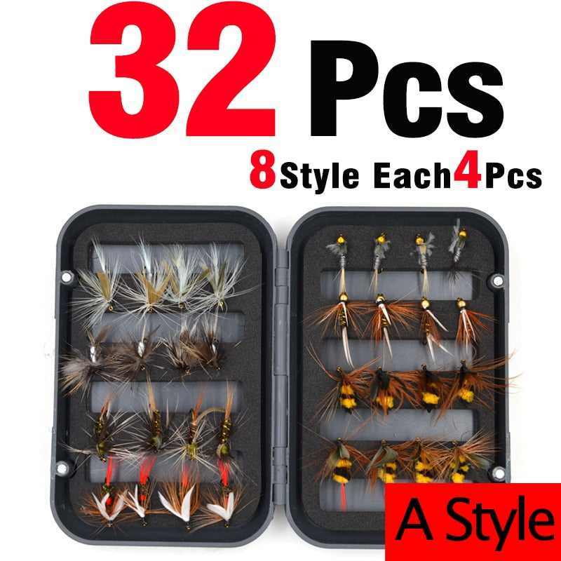MNFT 32Pcs/Box Trout Nymph Fly Fishing Lure Dry/Wet Flies Nymphs Ice Fishing Lures