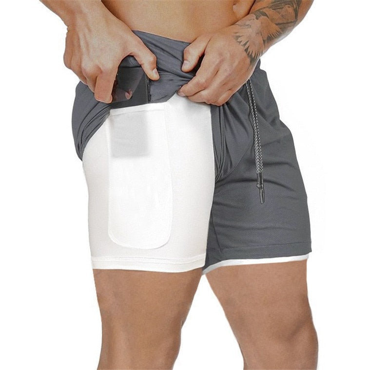 Running Shorts Mens 2 in 1 Sports Shorts Male double-deck Quick Drying Sports men