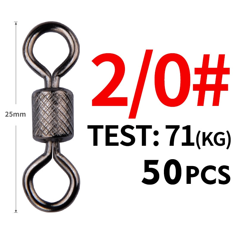 50PCS/Lot Fishing Swivels Ball Bearing Swivel with Safety Snap Solid Rings Rolling Swivel