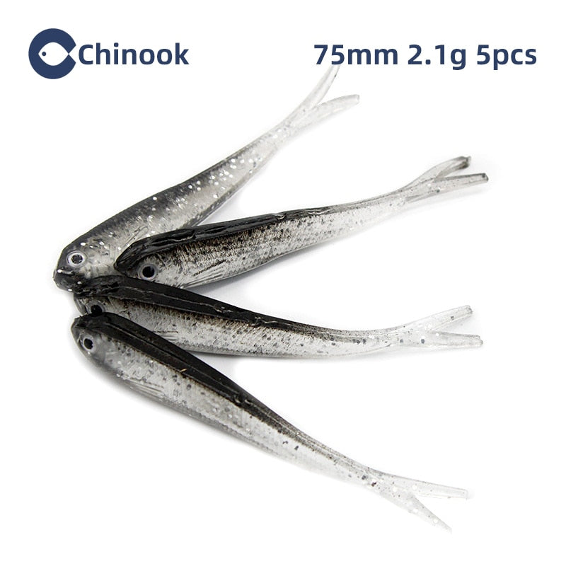 Chinook 5pcs Lure Soft Bait SoftFish Fork Tail with or without Hook Fluke Swimbaits