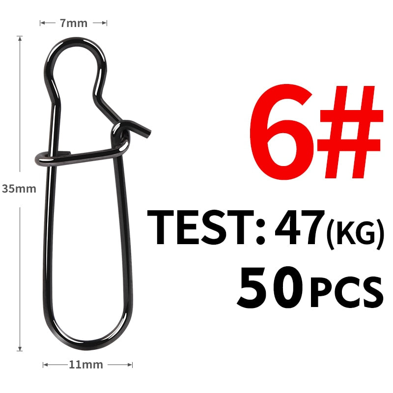 50pcs Stainless Steel Fishing Connector Fast Clip Lock Snap Swivel Solid Rings Safety Snaps