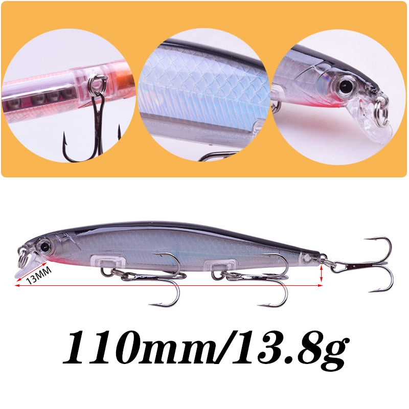 Proleurre Fishing Lures 11cm 13.8g Sinking Minnow Wobblers Plastic Artificial Baits