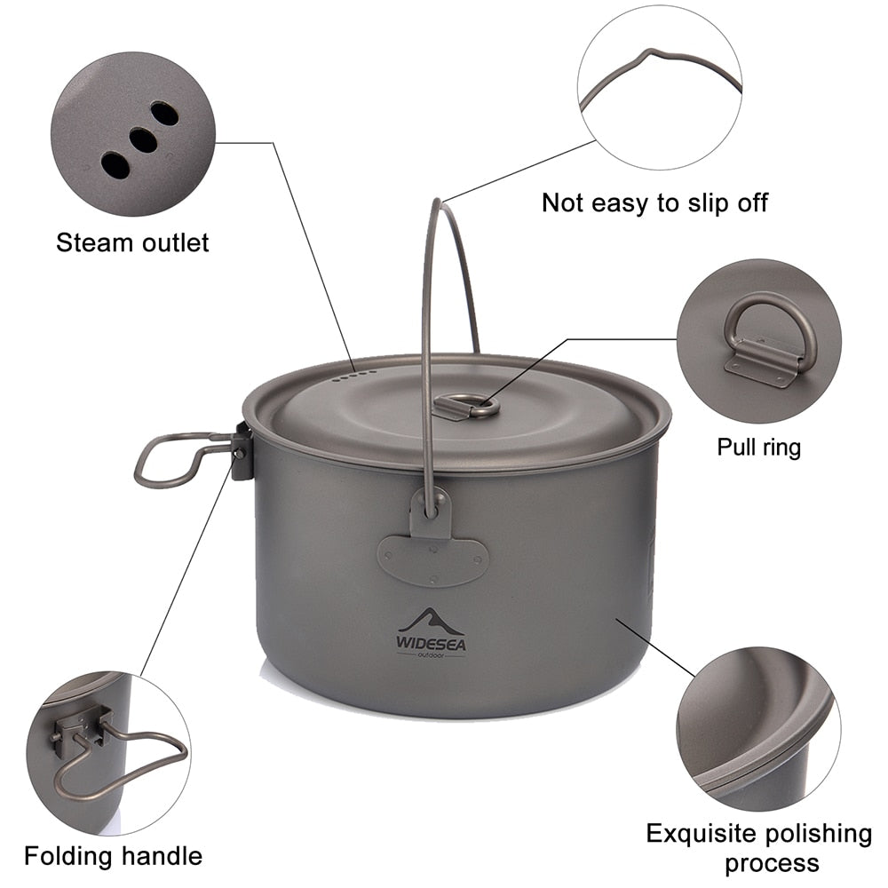 Widesea Camping Tableware Titanium Cookware set tourism cauldron Outdoor Cooking