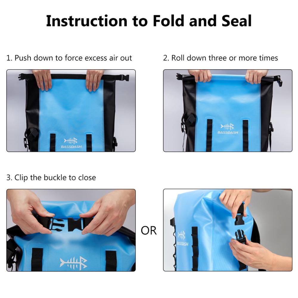 Waterproof TPU Backpack 24L Roll-Top Dry Bag with Rod Holder for Fishing, Hiking