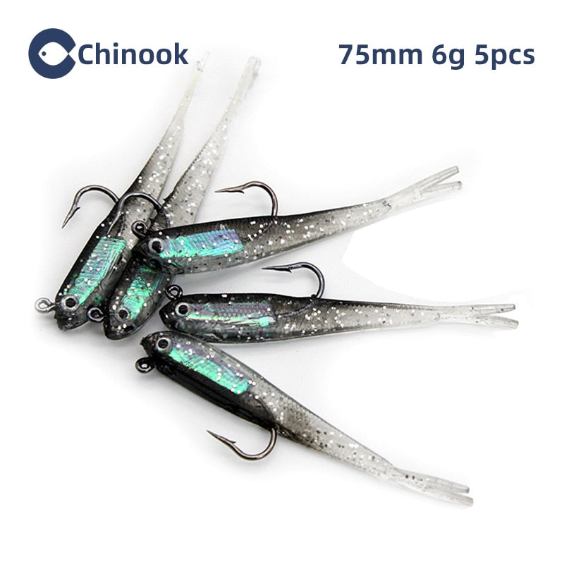 Chinook 5pcs Lure Soft Bait SoftFish Fork Tail with or without Hook Fluke Swimbaits