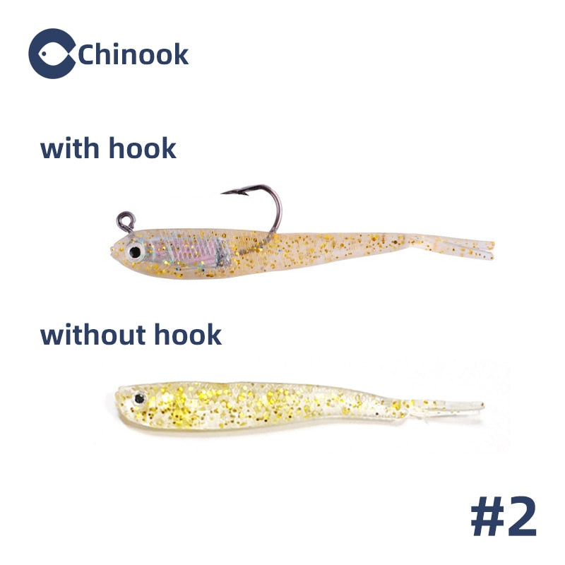 Chinook 5pcs Lure Soft Bait SoftFish Fork Tail with or without Hook Fluke Swimbaits