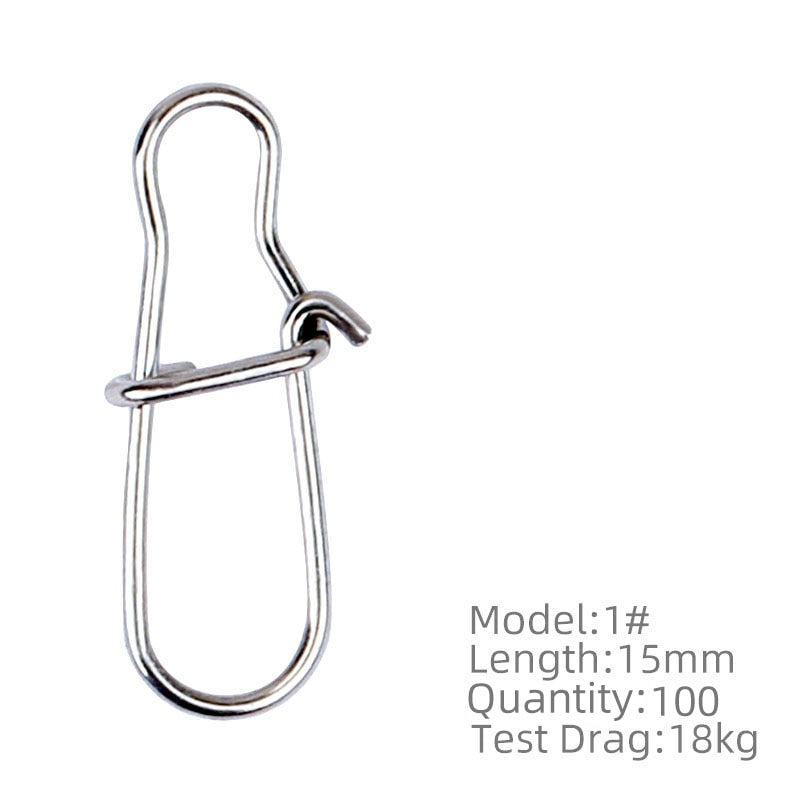 Fishing Snaps Stainless Steel Hard Lure Connector 100PCS Solid Safety Pin Barrek Hook