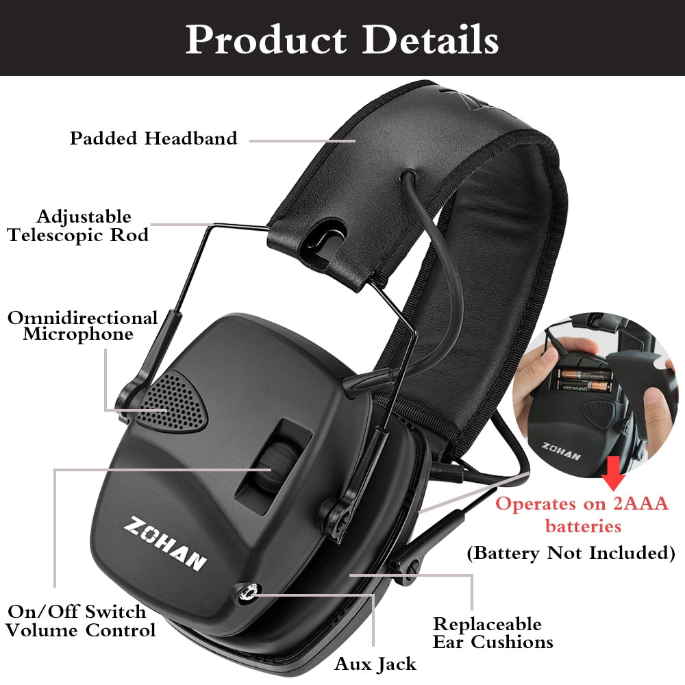 ZOHAN Earmuffs Active Headphones for Shooting Electronic Hearing protection Ear protect