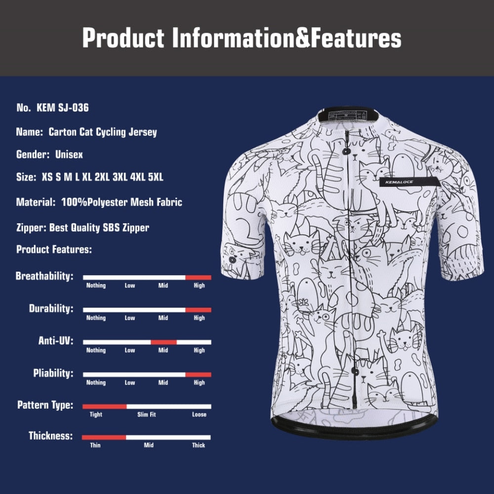 KEMALOCE Breathable Unisex White Cartoon Cycling Jersey Spring Anti-Pilling Eco-Friendly