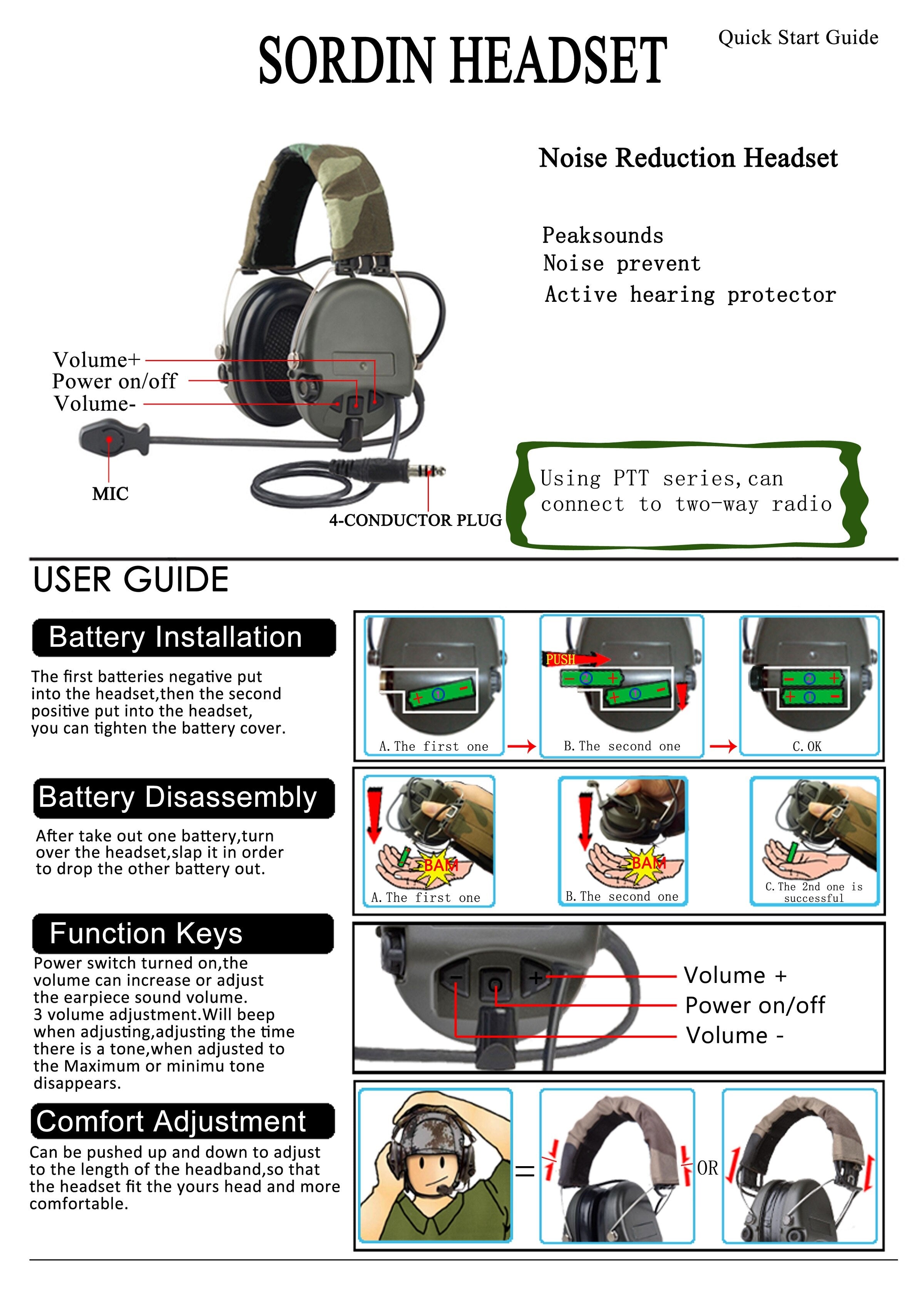 Anti-Noise Headset Airsoft Military Reduction Headset Shooting Tactical Earmuf FG