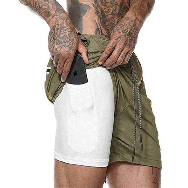 Running Shorts Mens 2 in 1 Sports Shorts Male double-deck Quick Drying Sports men