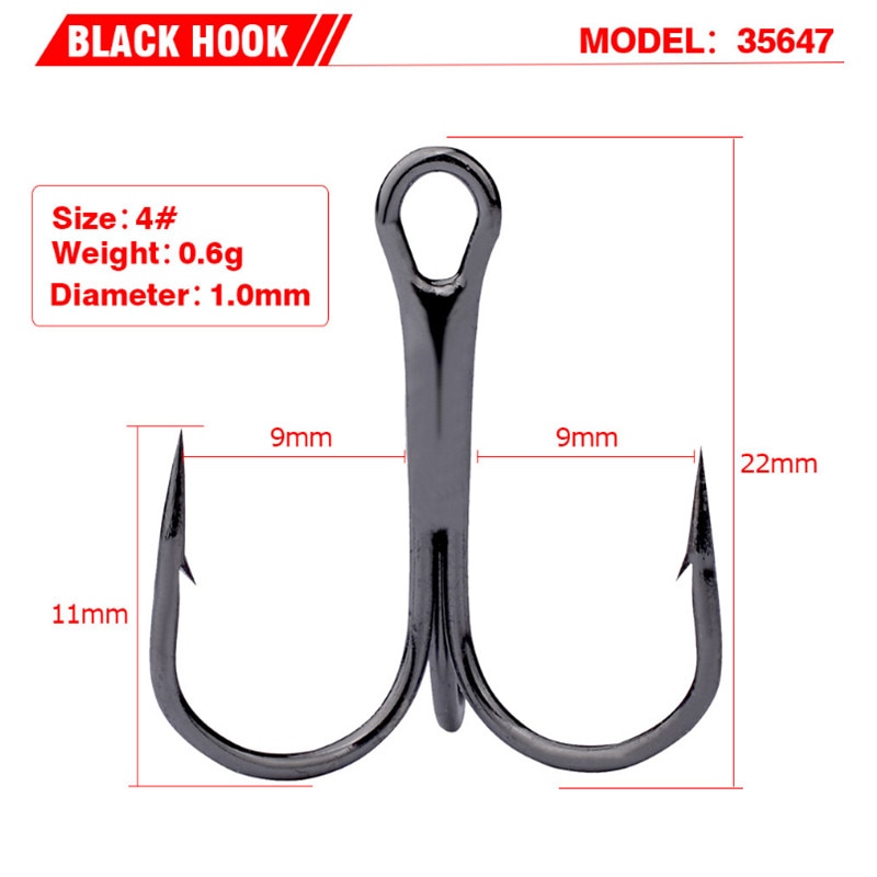 Black Fishing Hook High Carbon Steel Treble Overturned Hooks Fishing Tackle Round