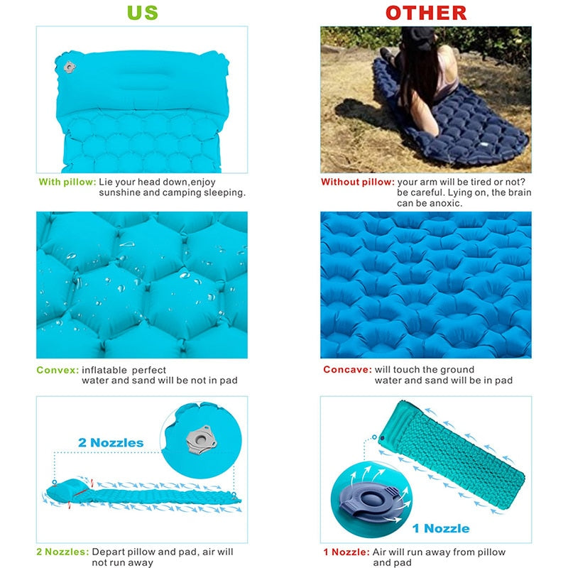 Homful Inflatable Sleeping Pad Moisture-proof Camping Mat With Pillow air mattress glamping