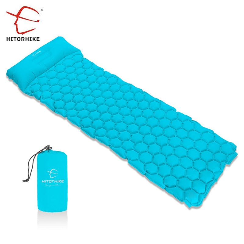 Outdoor Sleeping Pad Camping Inflatable Mattress with Pillows Travel Mat Folding Bed