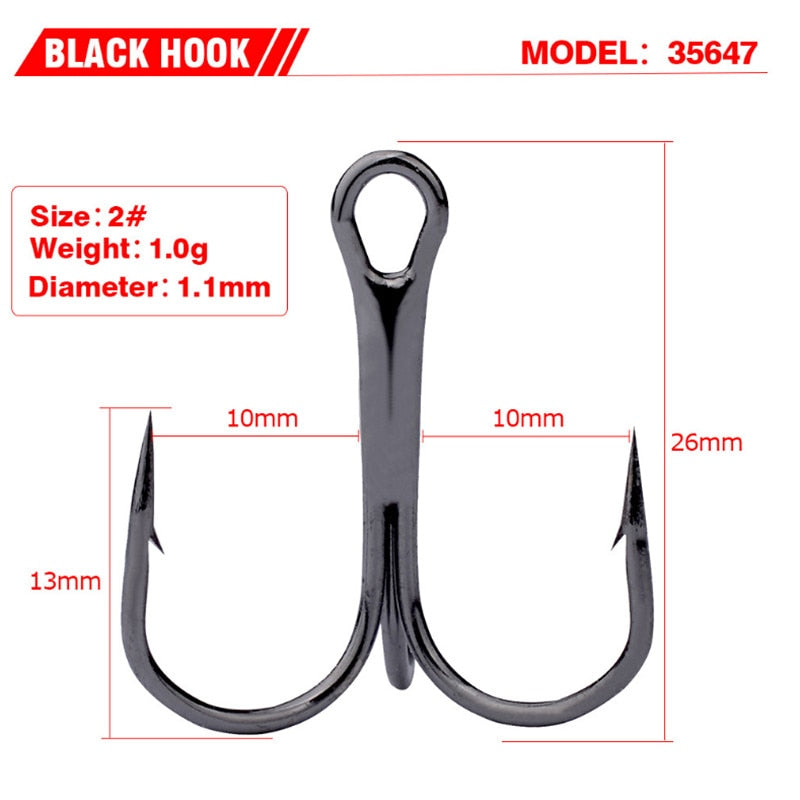 Black Fishing Hook High Carbon Steel Treble Overturned Hooks Fishing Tackle Round