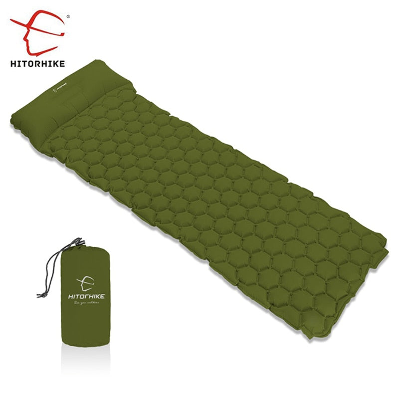 Outdoor Sleeping Pad Camping Inflatable Mattress with Pillows Travel Mat Folding Bed