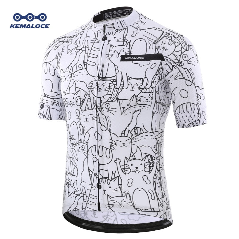 KEMALOCE Breathable Unisex White Cartoon Cycling Jersey Spring Anti-Pilling Eco-Friendly