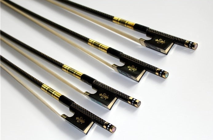 New PRO 4/4 3/4 1/2 1/4 szie Carbon fiber violin bow with grillwork Ebony Frog Carving flower