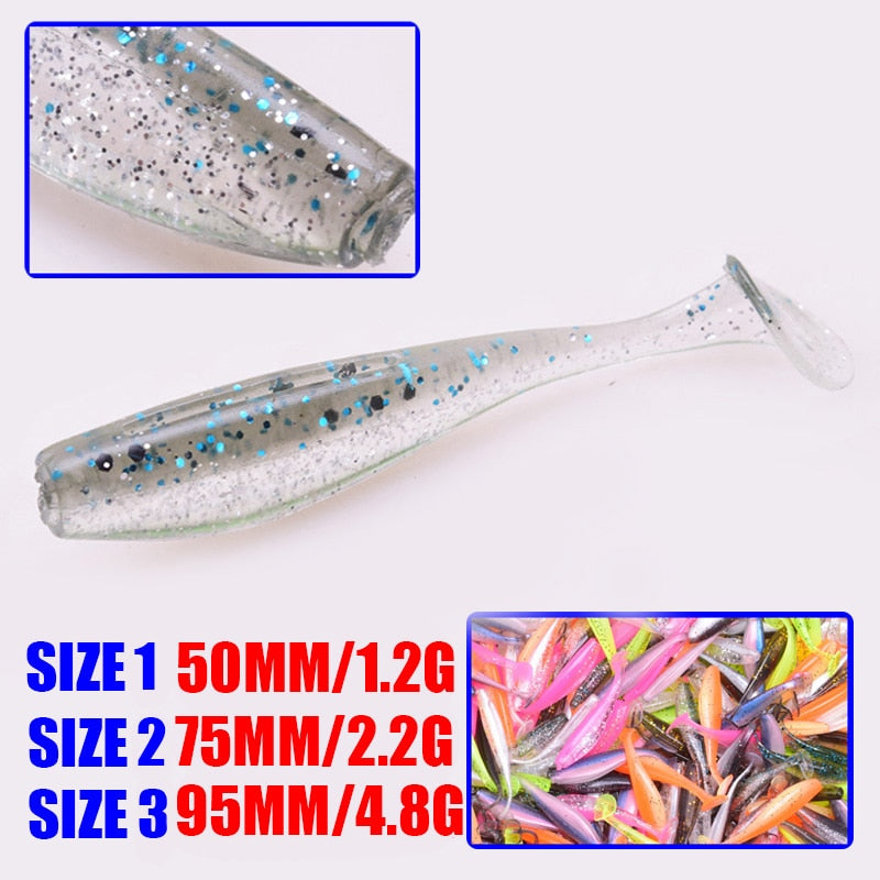 Proleurre Shad Worm Soft Bait 95mm 75mm 50mm T Tail Jigging Wobblers Fishing Lure