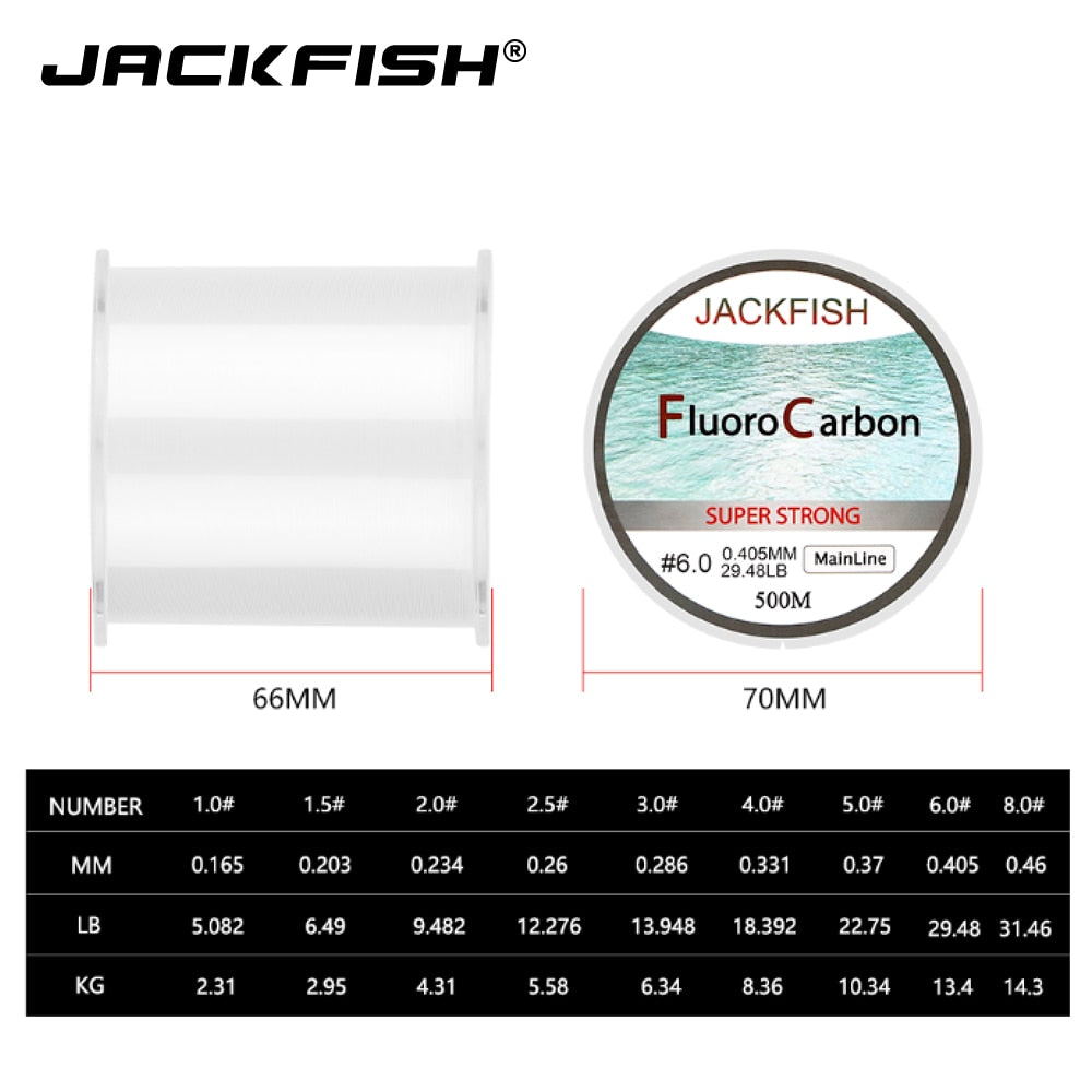 JACKFISH 500M Fluorocarbon fishing line 5-30LB Super strong brand Main Line clear fly