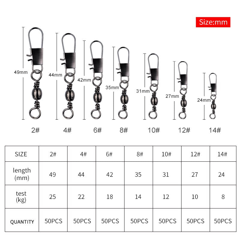 Meredith 50Pcs/Lot Fishing Connector Pin Bearing Rolling Swivel Stainless Steel