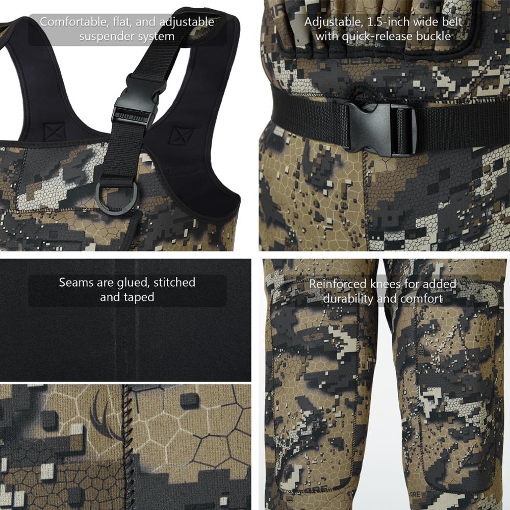 Bare Camo Neoprene Chest Fishing Hunting Waders for Men with 600 Grams Insulated