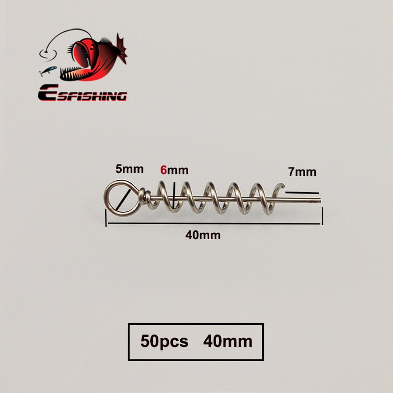 ESFISHING 50PCS Fishing Hook Connector Soft Bait Spring Centering Pins Fixed Latch Needle Spring Twist Crank Lock