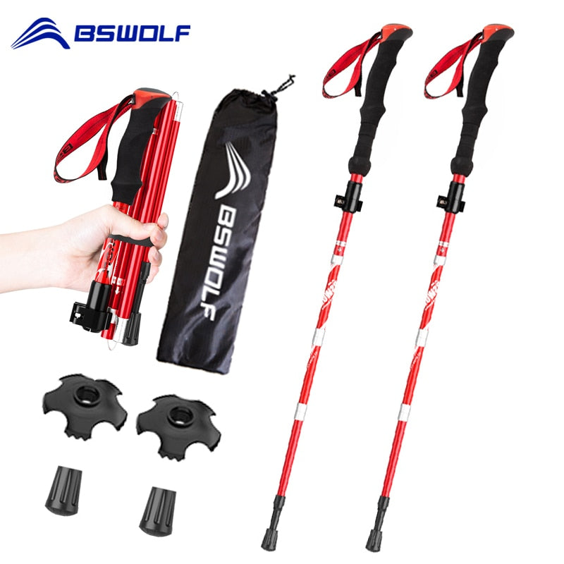 BSWOLF 2Pcs Ultralight Trekking Poles  Walking Sticks Hiking Canes  Folding Aluminum