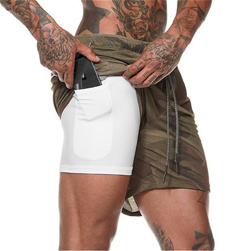 Running Shorts Mens 2 in 1 Sports Shorts Male double-deck Quick Drying Sports men