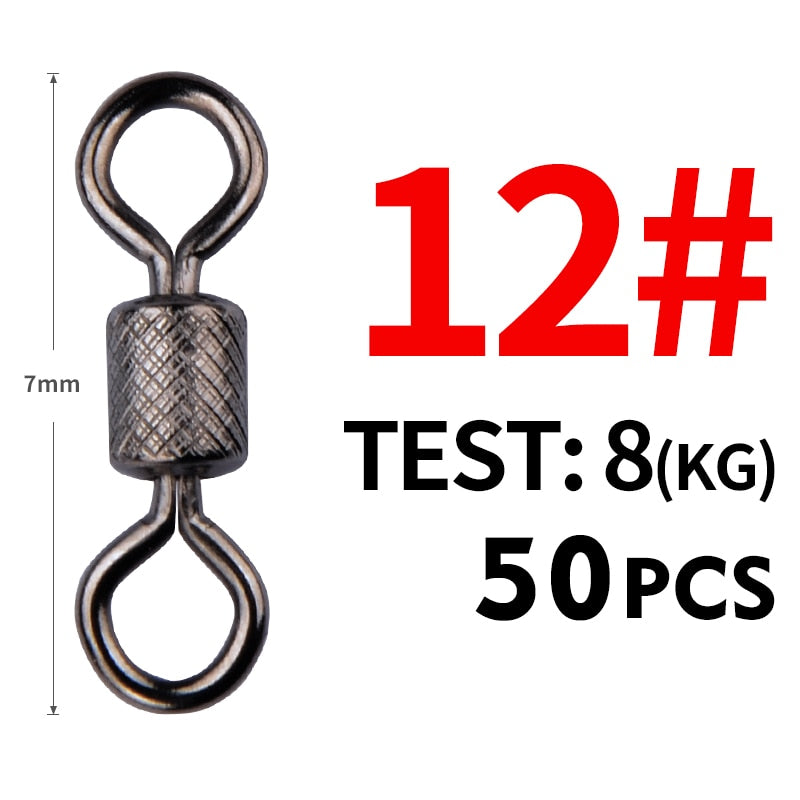 50PCS/Lot Fishing Swivels Ball Bearing Swivel with Safety Snap Solid Rings Rolling Swivel