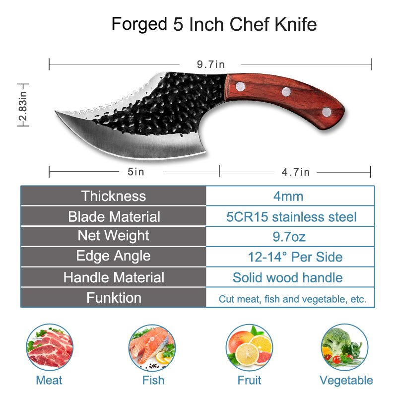 Butcher Knife Forged Outdoor Hunting Knife 5CR15 Stainless Steel Chef Knife Meat Cleaver