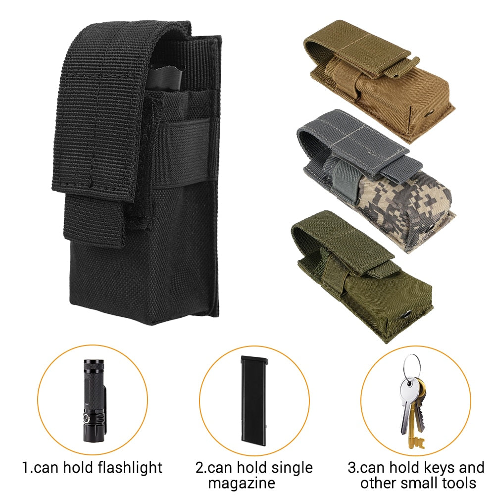 Pouch Military Single Pistol Mag Bag Molle Flashlight Pouch Torch Holder Case Outdoor