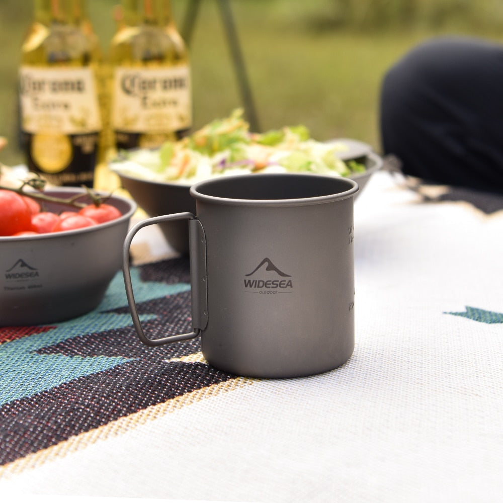 Widesea Camping Mug Titanium Cup Tourist Tableware Picnic Utensils Outdoor Kitchen