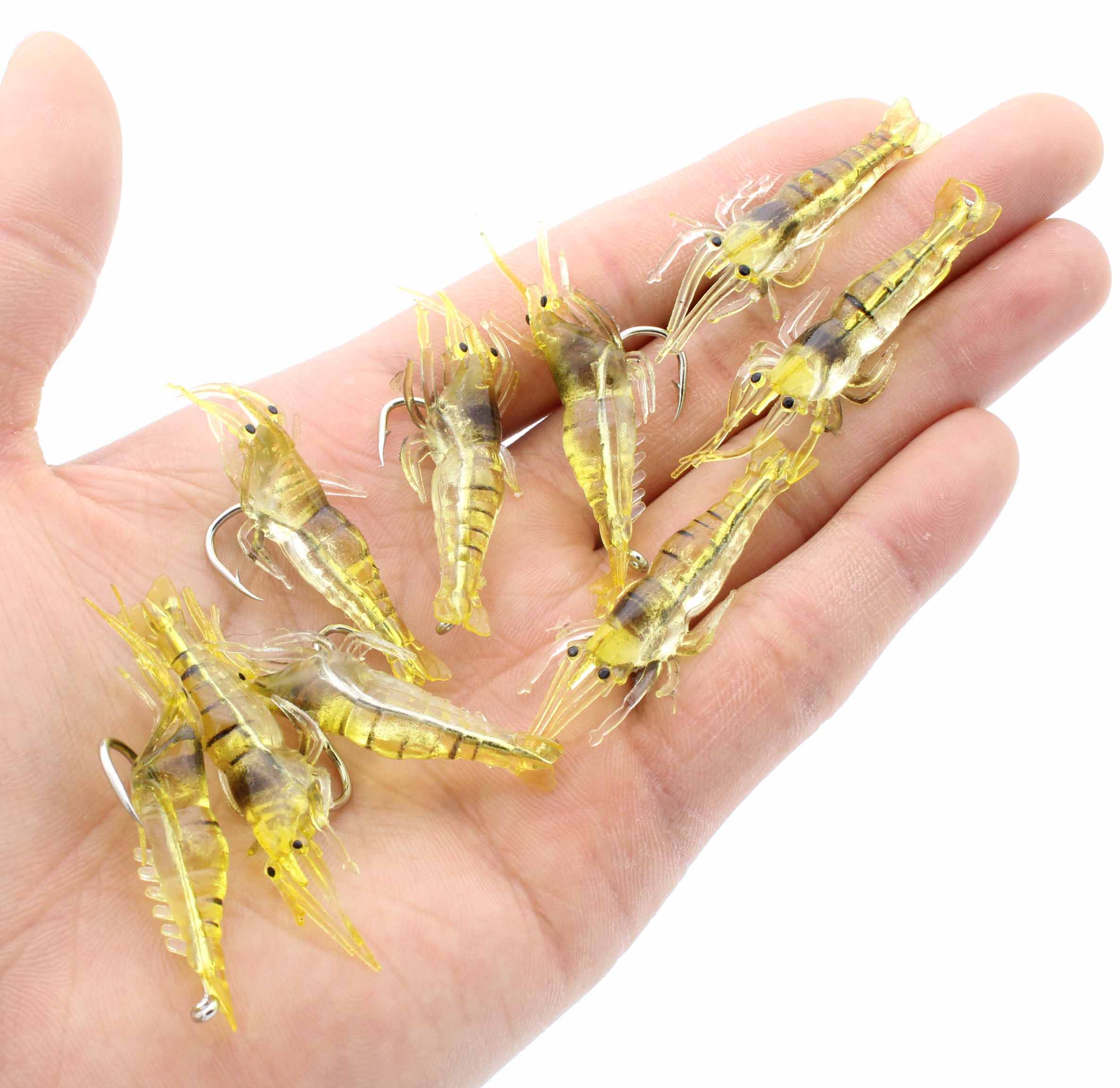 10PCS Isca Artificial Soft Shrimp Lure Worm For Fishing Bait 1.3g/5cm Hook Sharp Crankbait