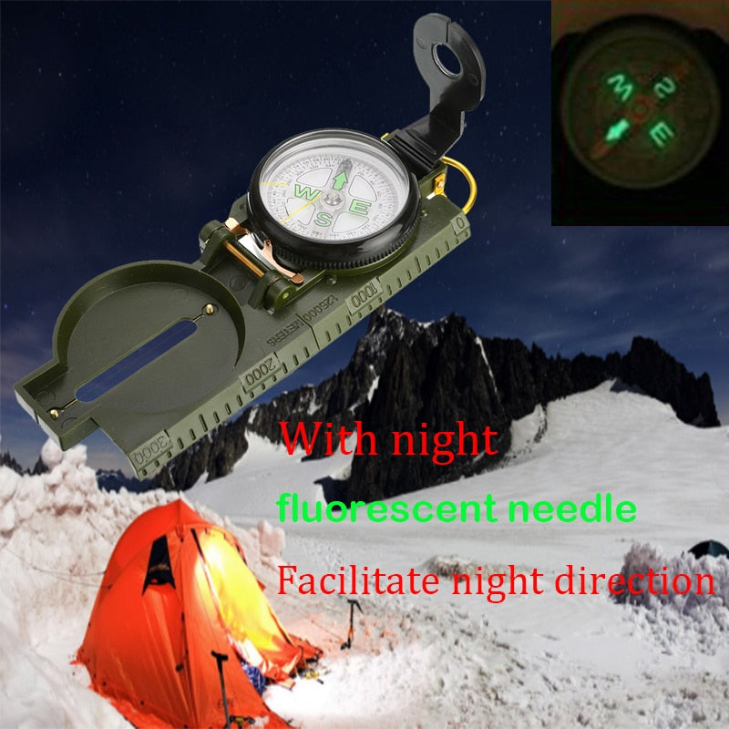 Portable Compass Military Outdoor Camping Folding Len Compass Army Green Hiking