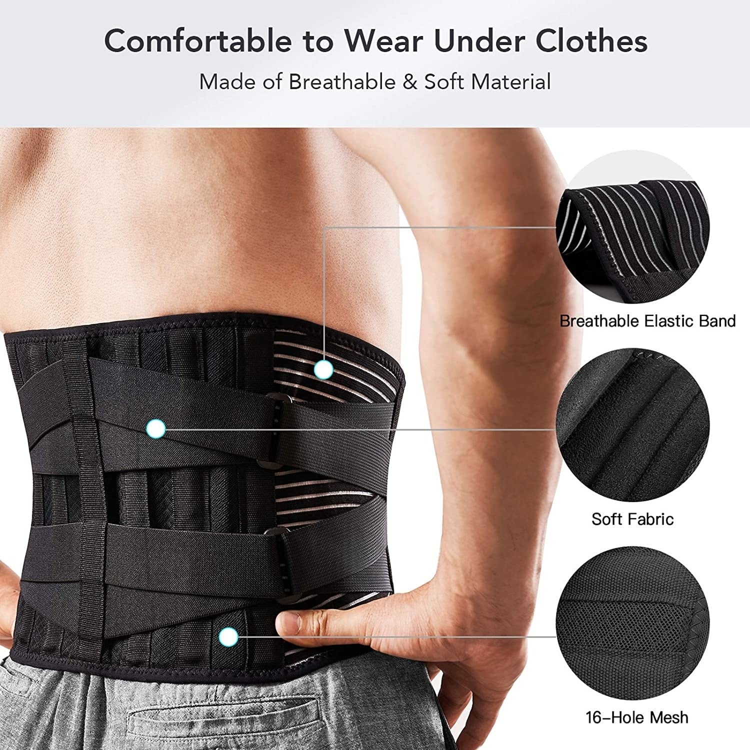 Lower Back Brace with 6 Stays Anti-skid Orthopedic lumbar Support Breathable Waist