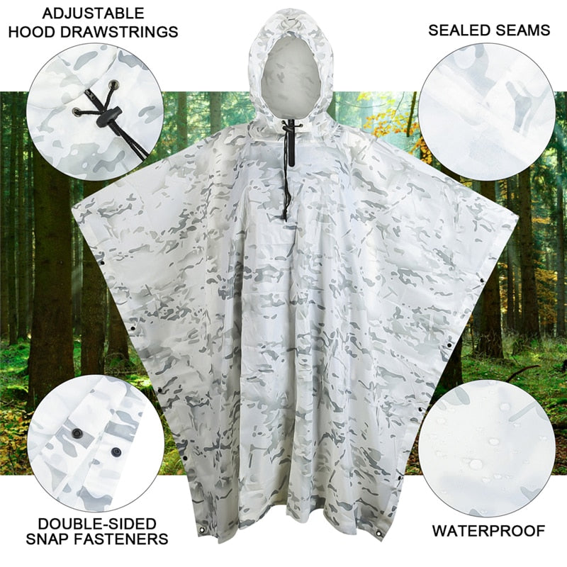 Outdoor Hooded Breathable Rainwear Camo Poncho Army Tactical Raincoat Camping