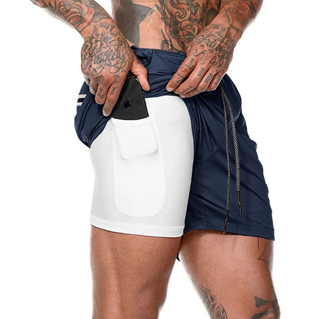 Running Shorts Mens 2 in 1 Sports Shorts Male double-deck Quick Drying Sports men